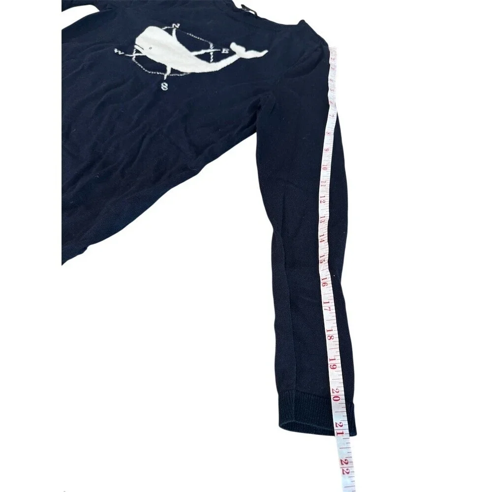 Talbots Petites Sweater Womens S Navy Whale Compass Graphic Crew Neck - Picture 5 of 5